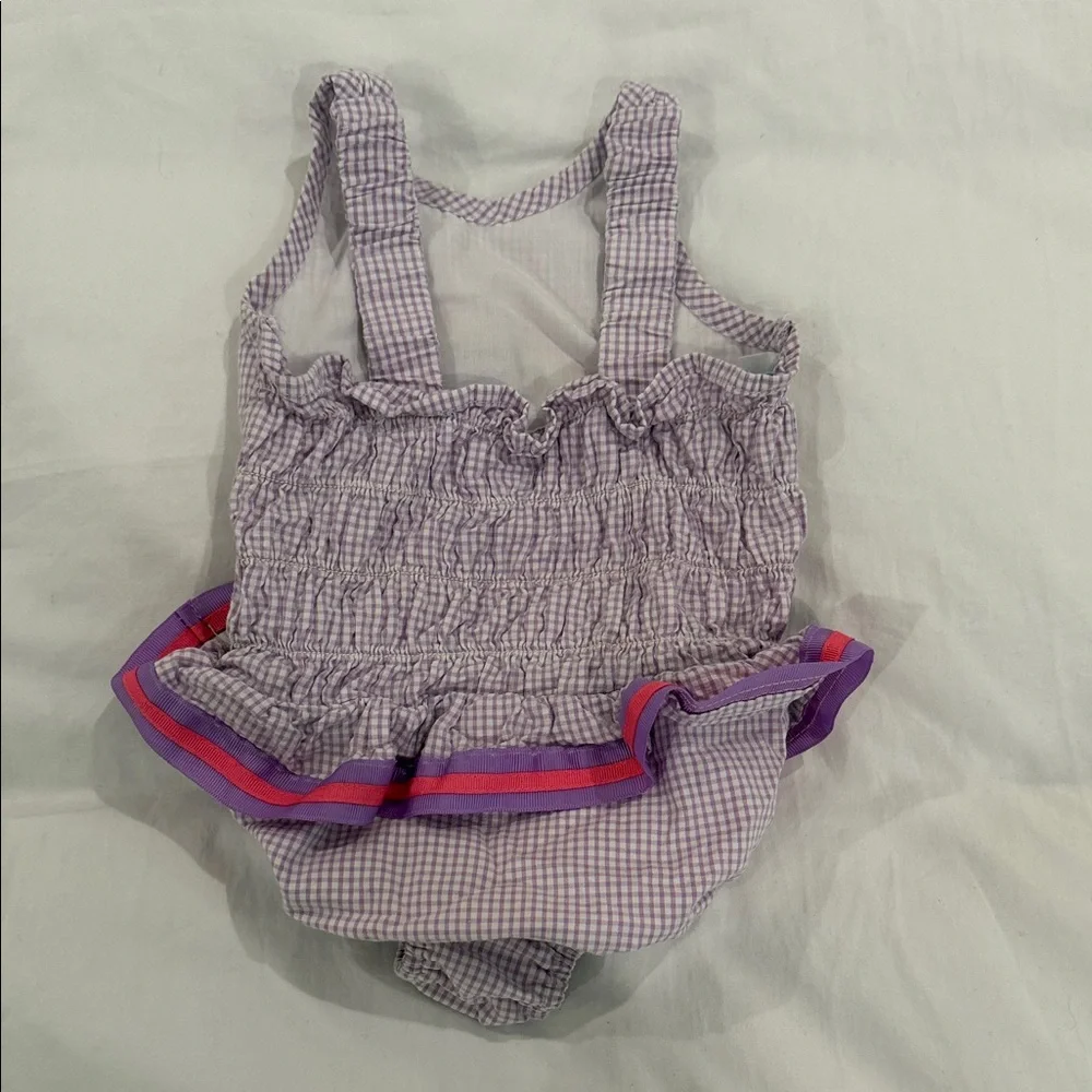 Kids Purple Gingham One-Piece Swimsuit with Rainbow